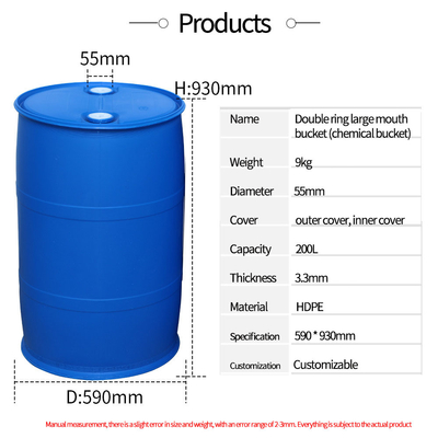 Bęben HDPE 200L z niebieskiego tworzywa sztucznego do przechowywania chemikaliów